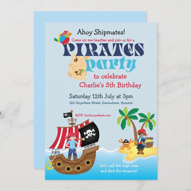Pirates Birthday Party Invitation (Front/Back)