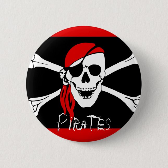 Pirates - Black and Red Pirate Skull 6 Cm Round Badge (Front)