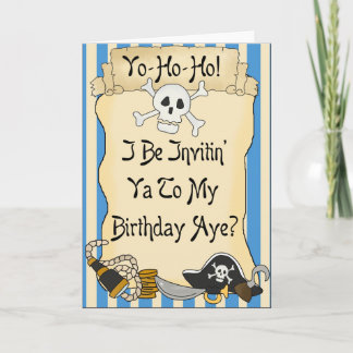 Pirates Blue Yo Ho Ho Pirate Birthday Invites