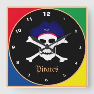 Pirates & Flag, Captain - Treasure Island /kids Square Wall Clock
