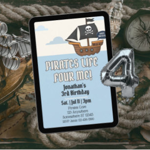 Pirates Life FOUR Me, Pirate 4th Birthday Invitation