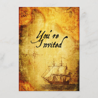 Pirates Party Invite on Antique Map