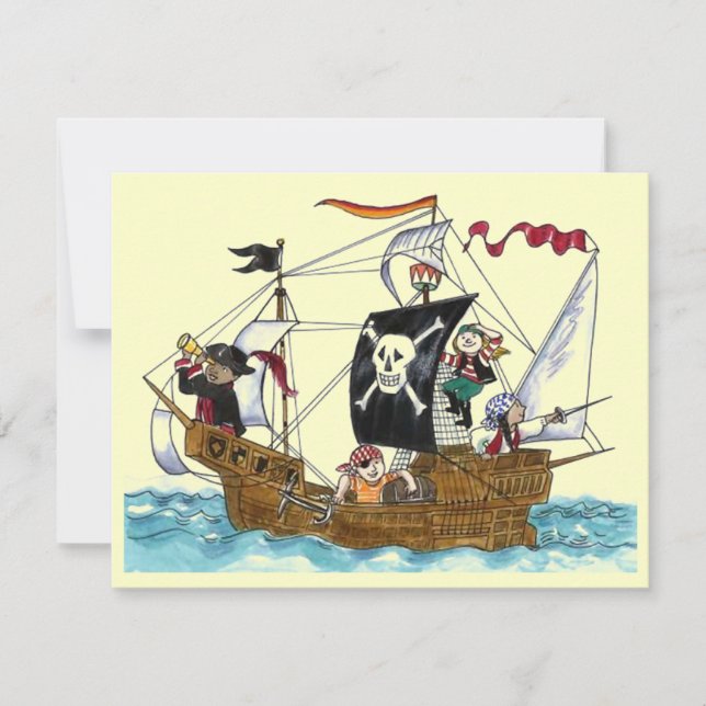 PIRATES PARTY THEME SHIP SAILS JR FLAG INVITATION (Front)