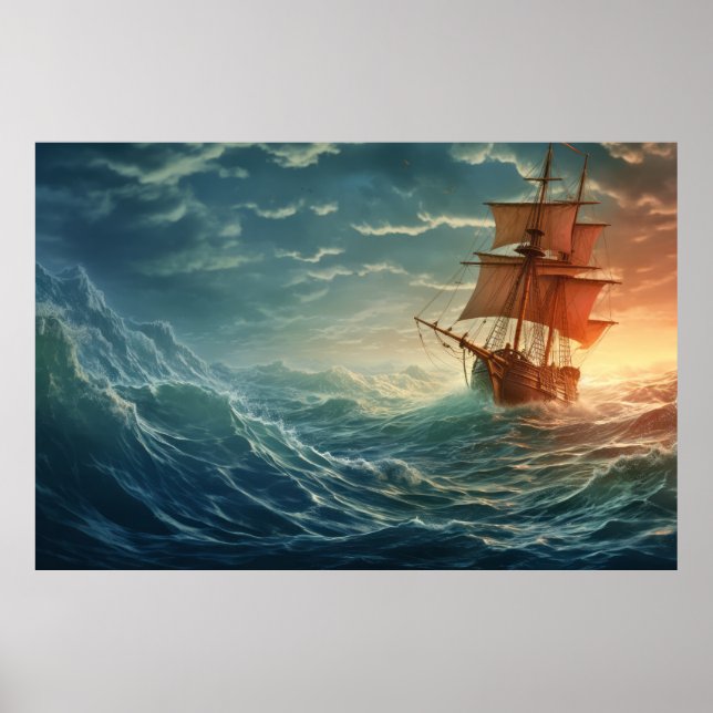 Pirates Ship In Storm Weather Surrealist Poster (Front)