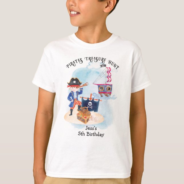 Pirates Treasure Hunt Adventure Map Kids Birthday T-Shirt (Front)