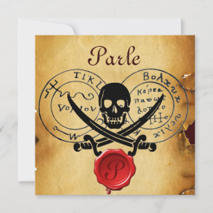 PIRATES TREASURE MAPS SKULL AND CROSSED SWORDS INVITATION