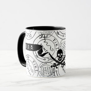 PIRATES TREASURE MAPS,SKULL,SWORDS Black White Mug