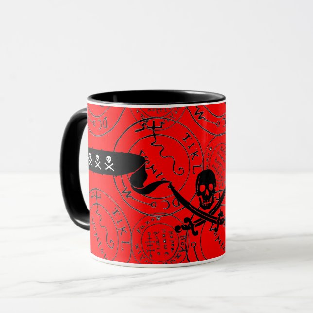 PIRATES TREASURE MAPS,SKULL,SWORDS Red Black Mug (Front Left)