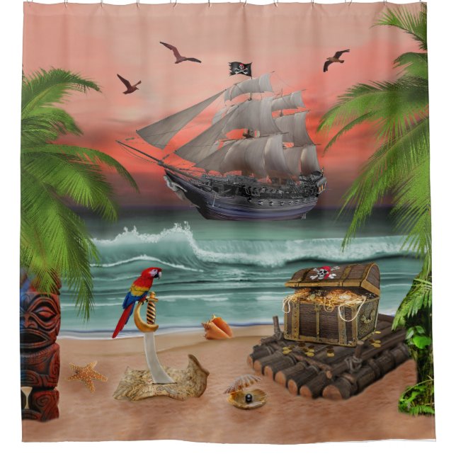 PIRATES TREASURE QUEST SHOWER CURTAIN (Front)