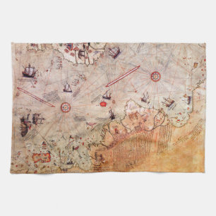 piri reis ancient map history mystery vintage Anta Tea Towel