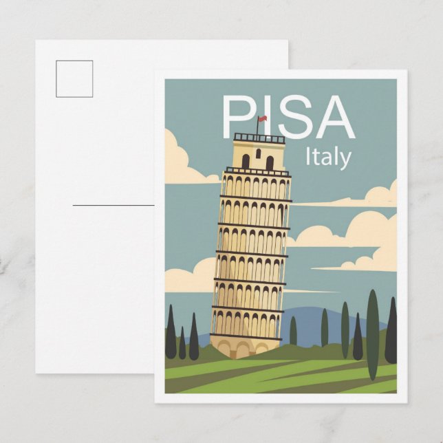 Pisa Italy Art Vintage Travel Illustration Postcard (Front/Back)