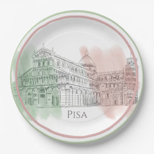 Pisa Italy Basilica with Italy Flag Colours Sketch Paper Plate