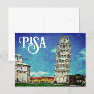 Pisa Italy europe Paint Colorful Postcard