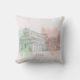 Pisa Italy Leaning Tower Pen and Ink Drawing Cushion