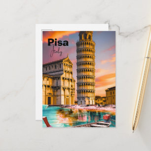 Pisa Italy Travel Postcard, Pisa Travel Art Postca Announcement Postcard