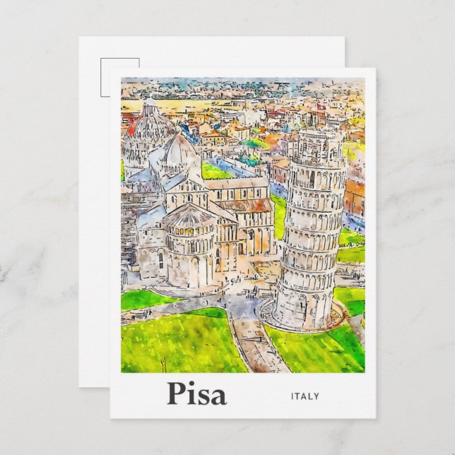 Pisa Italy Watercolor Sketch Hand Drawn Postcard (Front/Back)