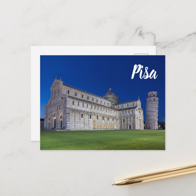 Pisa Leaning Tower Night Panorama Italy Gift Holiday Postcard (Front/Back In Situ)