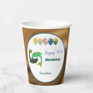 Pisces 1st Birthday Gold Foil Elegant Zodiac Paper Cups