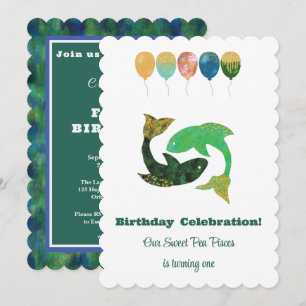 Pisces 1st Birthday Impressionist Gold Glitter Invitation