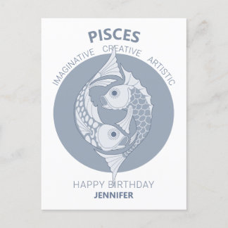 Pisces Astrology Art Nouveau CC0026 Happy Birthday Postcard