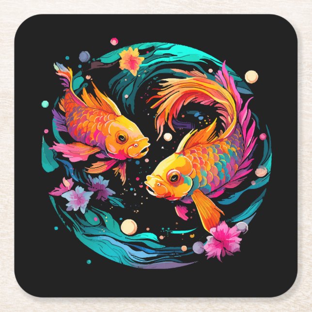 Pisces Astrology Sign Square Paper Coaster (Front)
