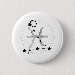 Pisces black & silver zodiac constellation stars  6 cm round badge