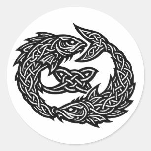 Pisces Celtic Twin‑Current Sigil   BurnsInHell Ink Classic Round Sticker