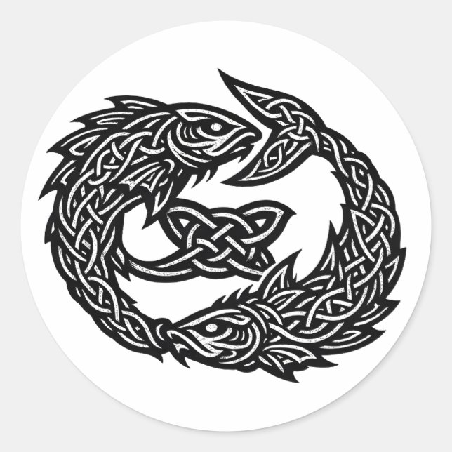 Pisces Celtic Twin‑Current Sigil | BurnsInHell Ink Classic Round Sticker (Front)