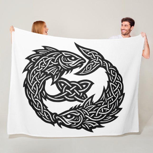 Pisces Celtic Twin‑Current Sigil | BurnsInHell Ink Fleece Blanket (In Situ)