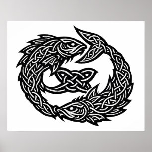 Pisces Celtic Twin‑Current Sigil   BurnsInHell Ink Poster
