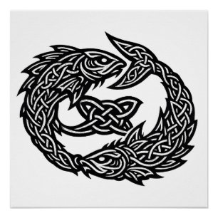 Pisces Celtic Twin‑Current Sigil   BurnsInHell Ink Poster