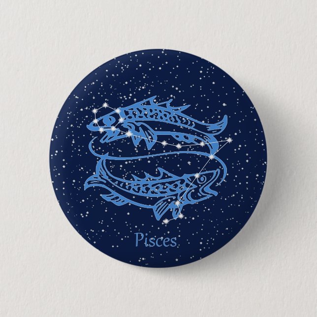 Pisces Constellation and Zodiac Sign with Stars 6 Cm Round Badge (Front)
