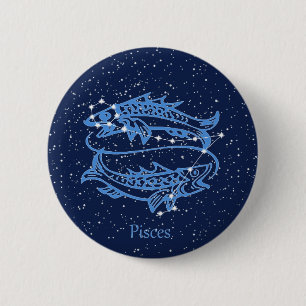 Pisces Constellation and Zodiac Sign with Stars 6 Cm Round Badge
