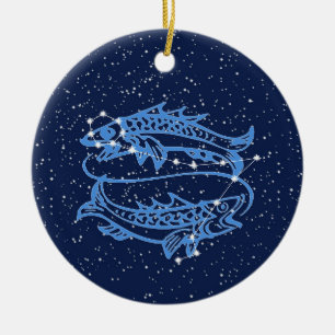 Pisces Constellation and Zodiac Sign with Stars Ceramic Tree Decoration