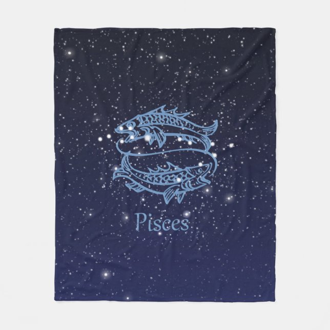 Pisces Constellation and Zodiac Sign with Stars Fleece Blanket (Front)