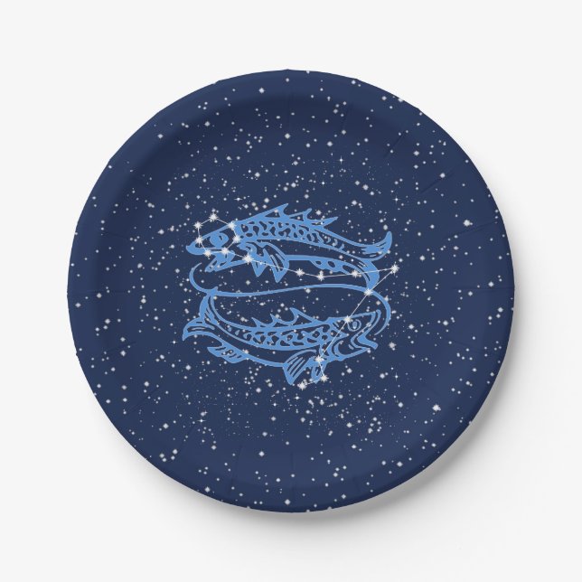 Pisces Constellation and Zodiac Sign with Stars Paper Plate (Front)