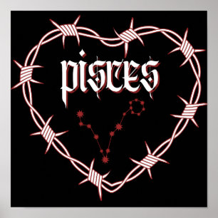 Pisces Constellation Gothic Dark Celestial Art Poster