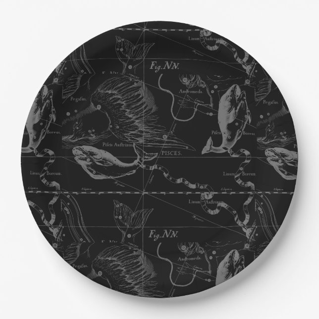 Pisces Constellation Hevelius 1690 Feb19 -March 20 Paper Plate (Front)