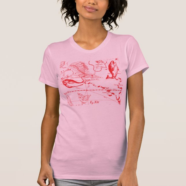 Pisces Constellation Hevelius 1690 Map Engraving T-Shirt (Front)