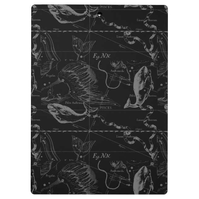 Pisces Constellation Hevelius 1690 on Black Clipboard (Back)