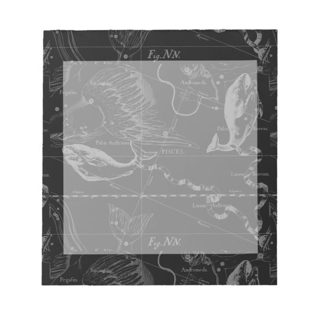 Pisces Constellation Hevelius 1690 on Black Notepad (Front)