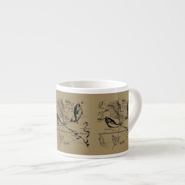 Pisces Constellation Hevelius 1690 on Taupe Espresso Cup (Front Right)
