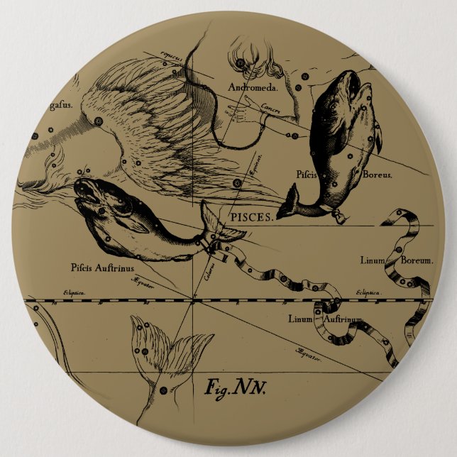 Pisces Constellation Hevelius circa 1690 6 Cm Round Badge (Front)