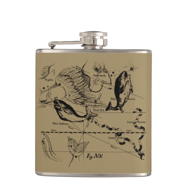 Pisces Constellation Hevelius circa 1690 Hip Flask (Front)