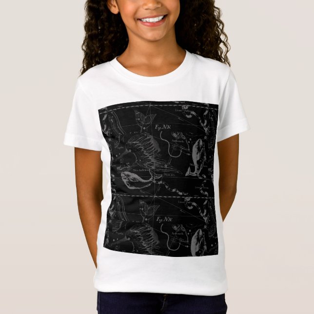 Pisces Constellation Map Hevelius 1690 Engraving T-Shirt (Front)