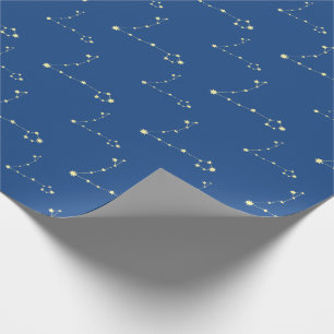 Pisces Constellation Yellow Stars Zodiac Birthday Wrapping Paper