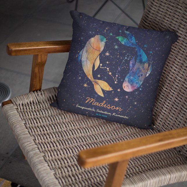 Pisces Constellation Zodiac Watercolor Star Galaxy Cushion (Creator Uploaded)