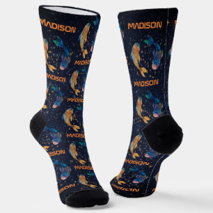 Pisces Constellation Zodiac Watercolor Star Galaxy Socks