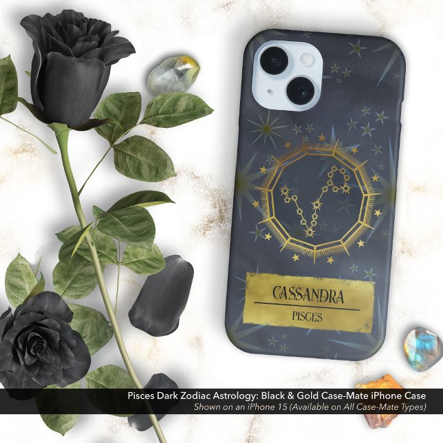 Pisces Dark Zodiac Astrology: Black & Gold Case-Mate iPhone Case (Pisces Dark Zodiac & Astrology Black & Gold Case-Mate iPhone Case Personalized with Your Name)