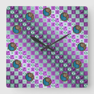 Pisces & Earth Boar Square Wall Clock